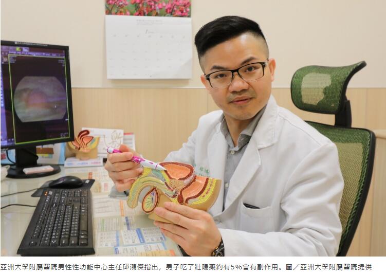 亞洲大學附屬醫院邱鴻傑指出，男性吃壯陽藥約有5%會有副作用